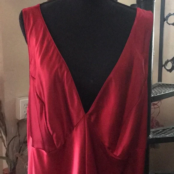 Vintage Red Chiffon Satin Full Sweep Long Maxi Nightgown Slip Dress Lingerie
